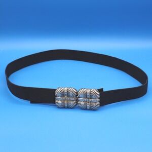 Vintage Paquette Faux Black Belt with Ornate‎ Silver Buckle Women's Accessory